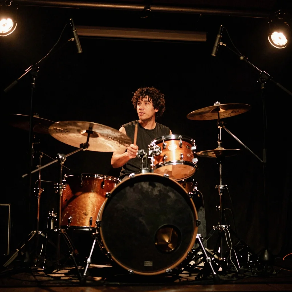 Low-angle expressive performance shot of Fernando García behind t